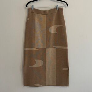 Boss Tan and Cream Patterned Pencil Skirt